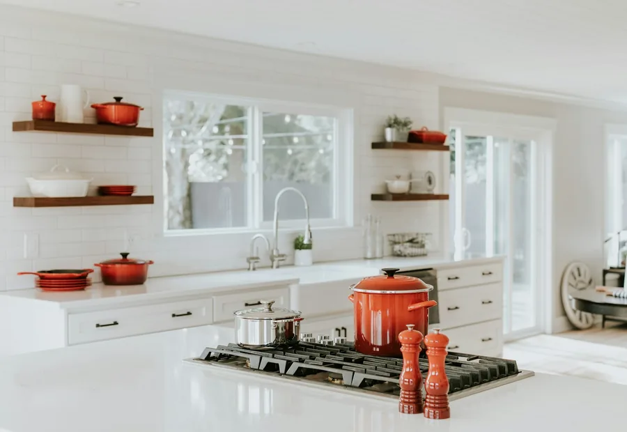 Refinished white kitchen cabinets